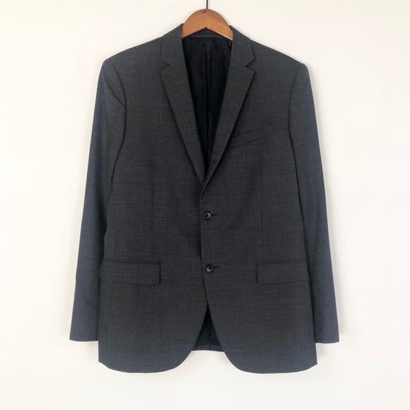Theory Mens Rodolf Wool Blazer‎ Size 40 Gray Blue Work Business Wedding